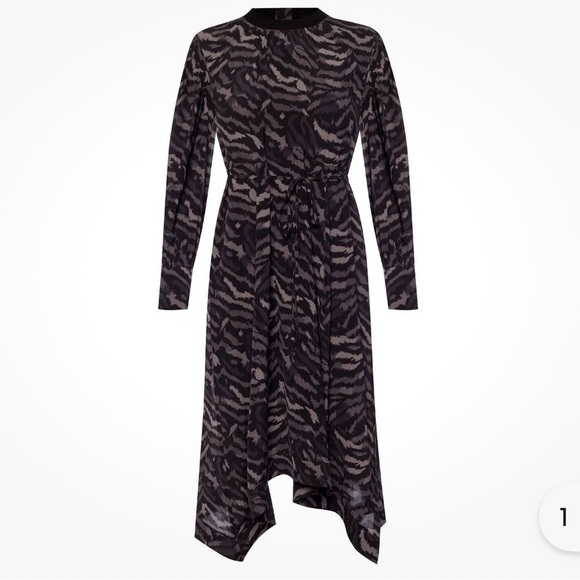 All Saints Fayre Remix Animal Printed Long Sleeve Black Handkerchief Midi Dress - Picture 2 of 14